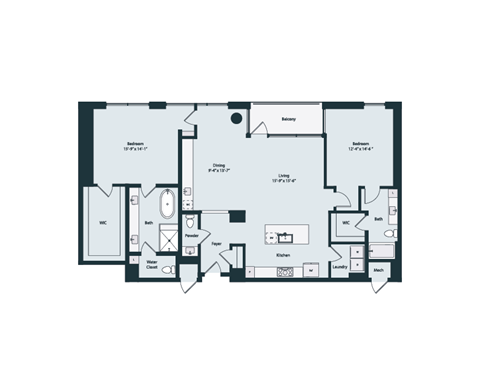 Floor plan for 2 beds, 2.5 baths, 1820 sqft
